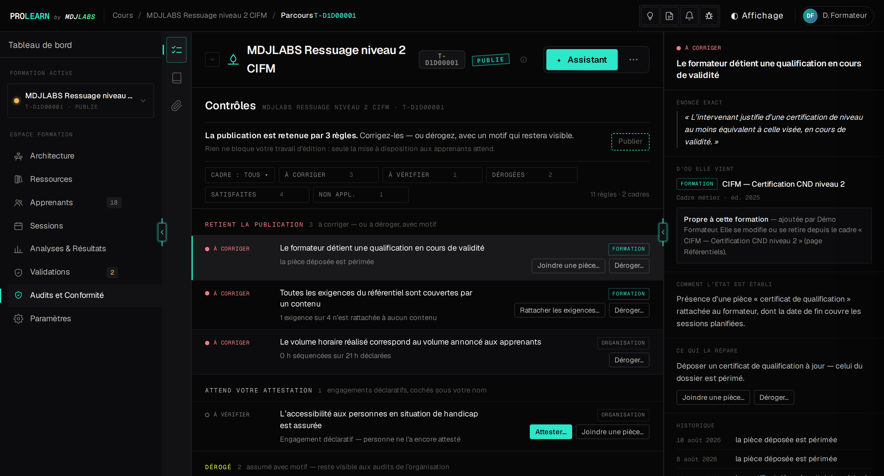Les contrôles de conformité de ProLearn