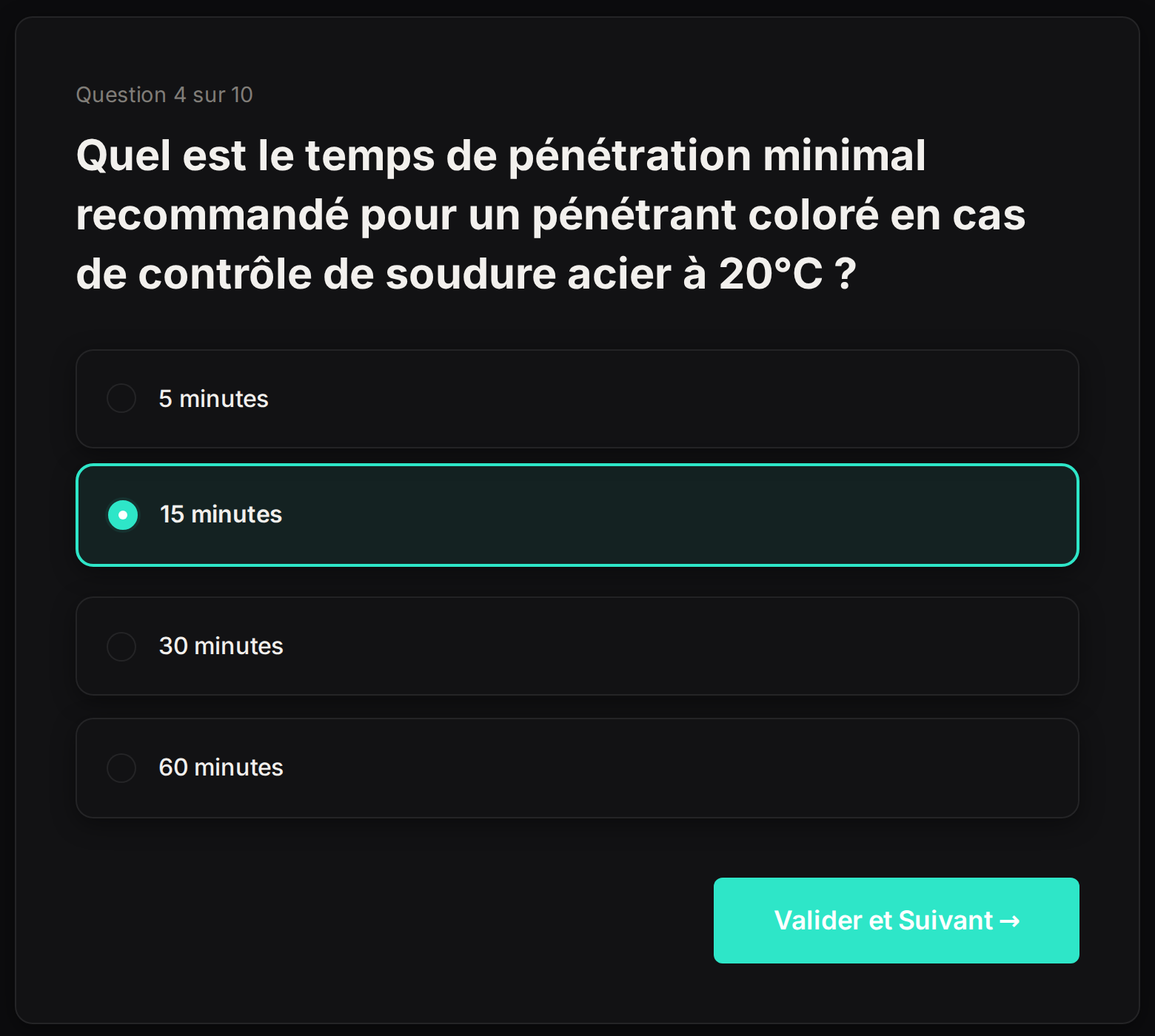 Une question de quiz ProLearn, côté apprenant