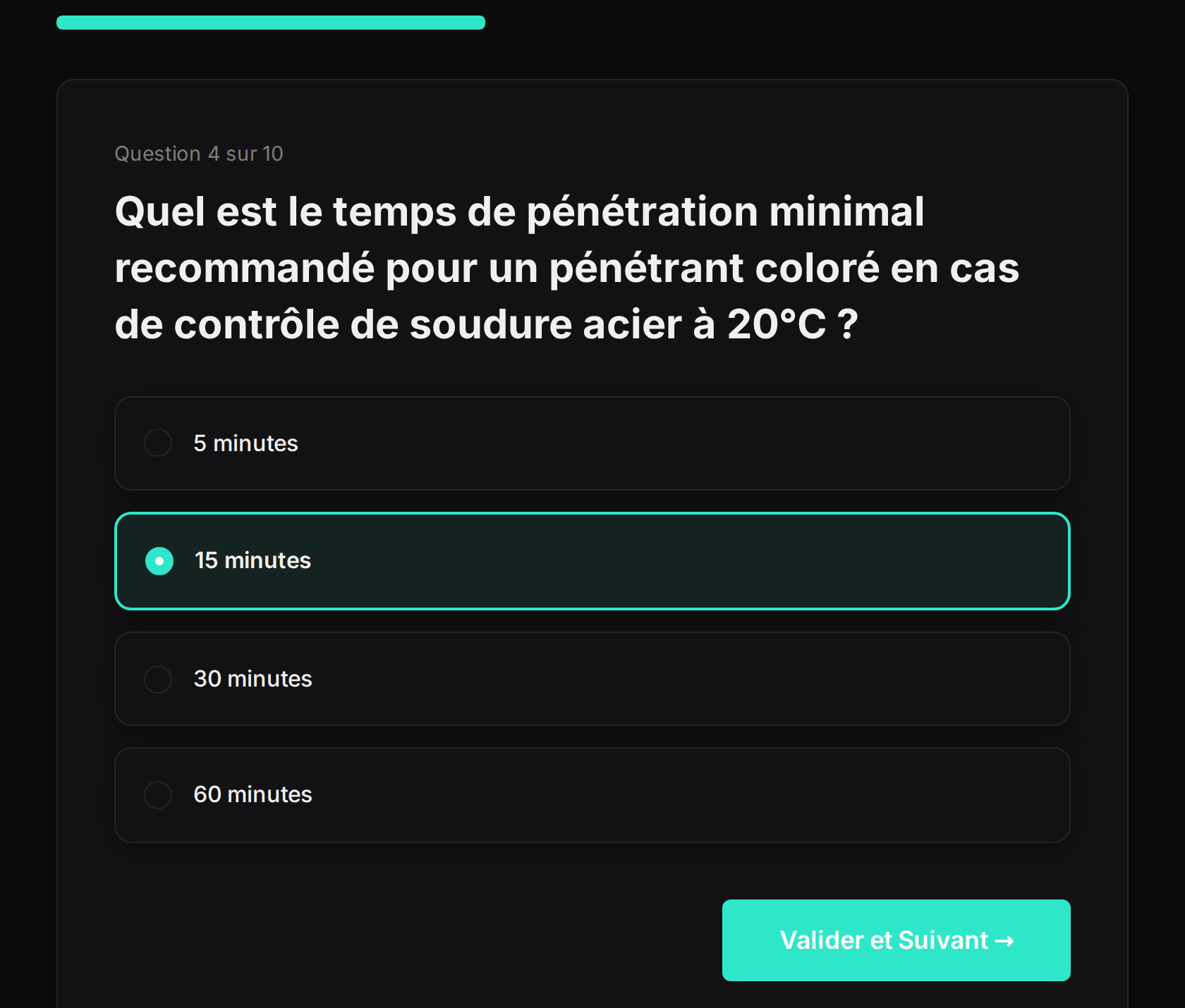Un quiz de ProLearn, côté apprenant